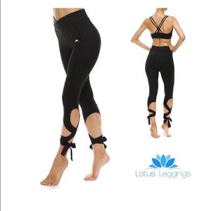 Lotus Leggings Black Bottoms Capri Tie Ankle Wrap Dancing Athletic Yoga Pants